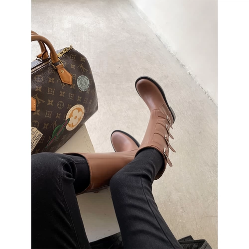 Дизайнерские зимние утепленные высокие сапоги, средней длины, из натуральной кожи, европейский стиль, тренд сезона