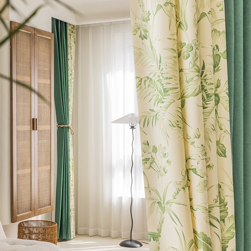 北欧田园风小清新垂柳青枝绿树叶窗帘半遮光卧室书房阳台客厅窗帘