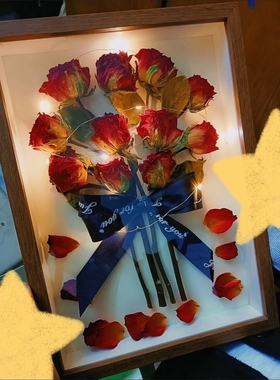 干花相框成品真花摆件植物标本红玫瑰女生日小众高级感情人节礼物