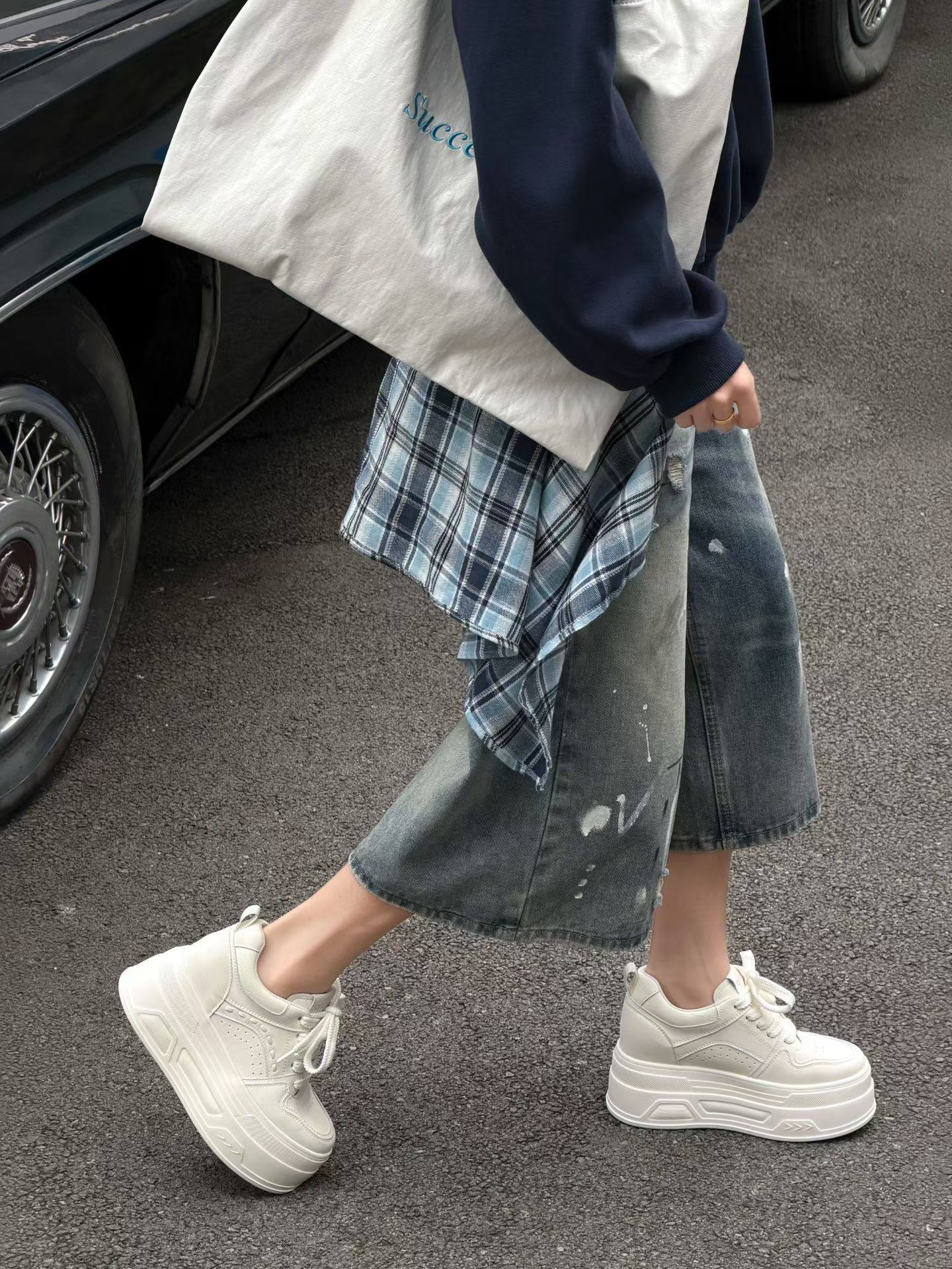 茵茵家2026春秋新款韩版真皮小个子增高厚底小白鞋女轻便休闲板鞋,淘宝优惠券,粉丝福利购,淘宝优惠卷