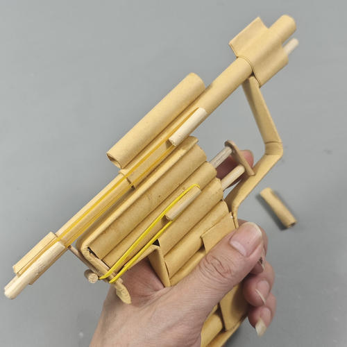 创意玩具手工折纸枪单管纸弹枪牛皮纸材质益智儿童纸模枪皮筋枪-图1