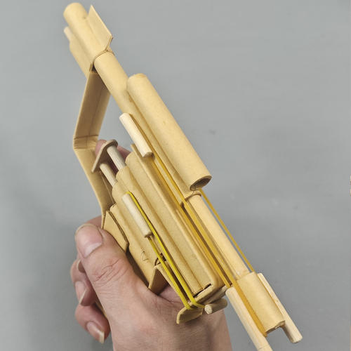 创意玩具手工折纸枪单管纸弹枪牛皮纸材质益智儿童纸模枪皮筋枪-图2