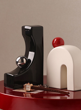 摆件客厅艺术黑白陶瓷球高级书挡