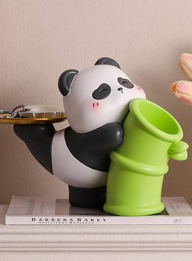 创意卡通熊猫插花摆件