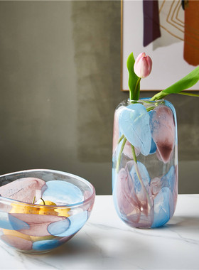 透明玻璃花瓶水培摆件软装果盘组