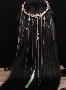 长流苏后压围鬓汉服发饰古风古装古代复古头饰发圈超仙发饰女COS