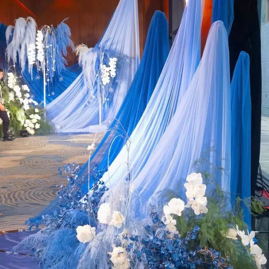 Blue gauze scene arrangement kindergarten stage background