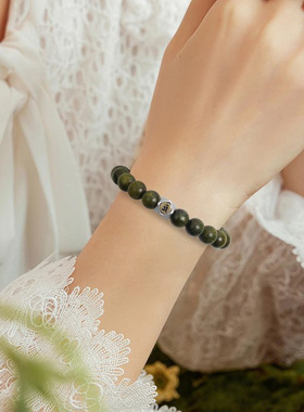 普陀山正品沉水级绿檀手串12生肖纯银本命佛佛珠本命年转运珠手链