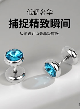 拧螺丝钛钢耳钉2025新款男士镶嵌钻石水晶高级感耳环女生黑色锆石