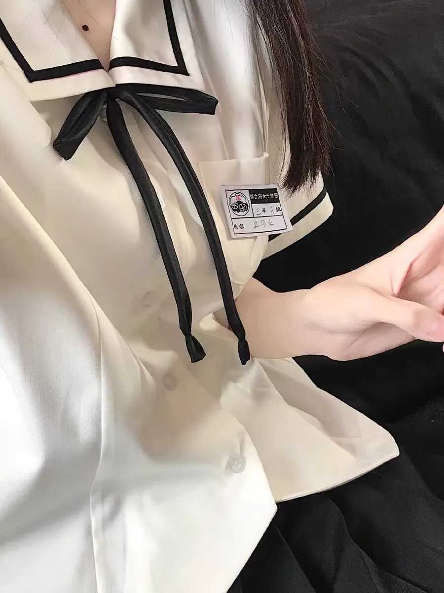 jk制服套装日系甜美减龄短袖衬衫女设计感小众学院风法式短款上衣