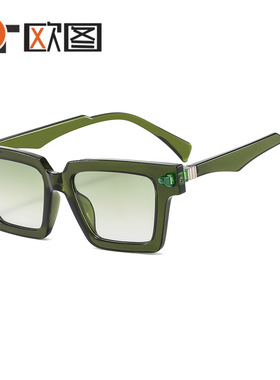 方型红色米钉太阳镜男女士百搭凹造型欧美跨境墨镜3955