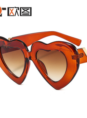 新款爱心女士彩色太阳镜心型V字装饰走秀个性网红欧美墨镜M372