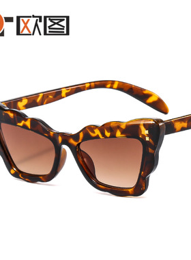 猫眼花边彩色小框太阳镜欧美女士修脸个性ins墨镜--M451