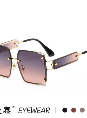 新款金属大框朋克太阳镜欧美个性铆钉墨镜女跨境潮流百搭太阳眼镜