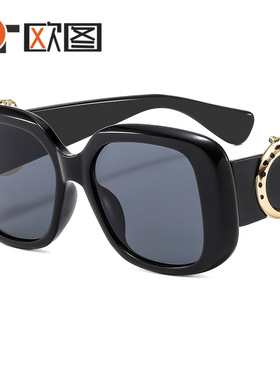 欧图 方形男女同款欧美太阳镜环形豹子头缀饰百搭墨镜CH3987