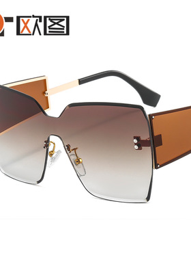 新款时尚大框无框连体男女ins太阳镜 渐进海洋片个性跨境墨镜3777