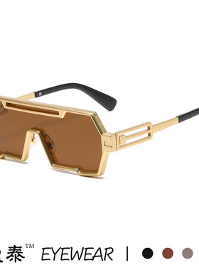 新款赛博朋克方框连体片太阳镜欧美运动户外Y2K潮流未来时尚墨镜