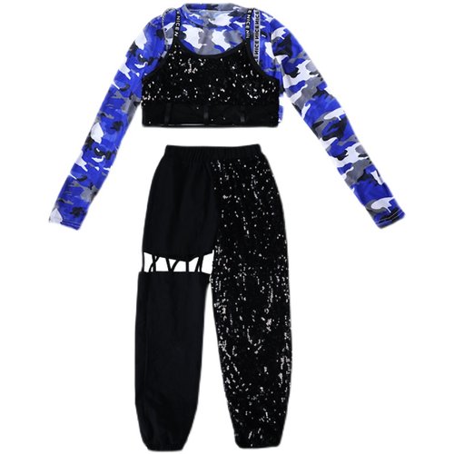 女童爵士舞服装女孩亮片街舞衣服儿童嘻哈套装模特闪亮走秀演出服 - 图3