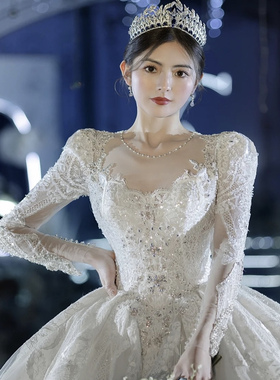 欧洲王室高级感蓝宝石皇冠头饰新娘项链婚纱礼服晚宴生日王冠套装