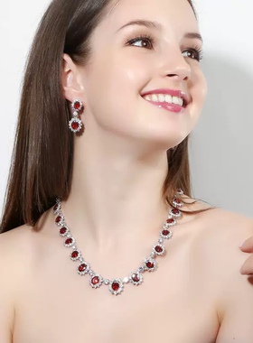 法式复古宫廷风晚宴礼服新娘敬酒服婚礼项链红宝石锁骨链高级感女