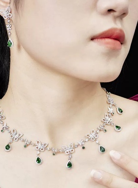 小众轻奢高级感仙女蝴蝶造型锁骨链红宝石新娘晚宴礼服项链配饰