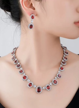 法式复古宫廷风晚宴礼服新娘敬酒服婚礼项链红宝石锁骨链高级感女