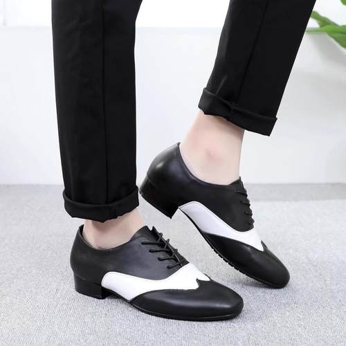 渝阳贝蒂舞蹈鞋男真皮软底四季广场舞爵士摩登拉丁国标交谊跳舞鞋 - 图1