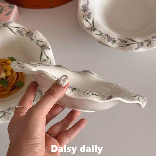 法式复古薰衣草陶瓷甜品盘子家用沙拉花边餐具餐盘早餐蛋糕西餐 - 图1