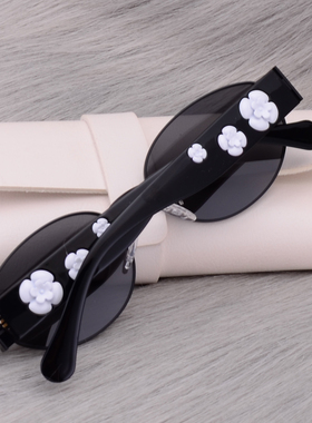 紫色花朵偏光圆框韩版防晒墨镜