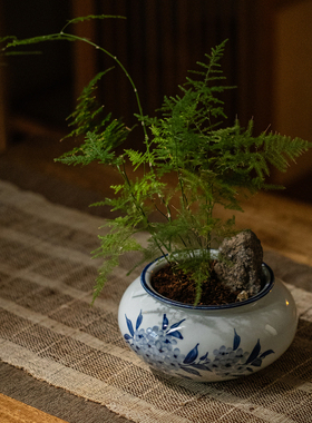 掬涵新中式绣球纹青花瓷花盆