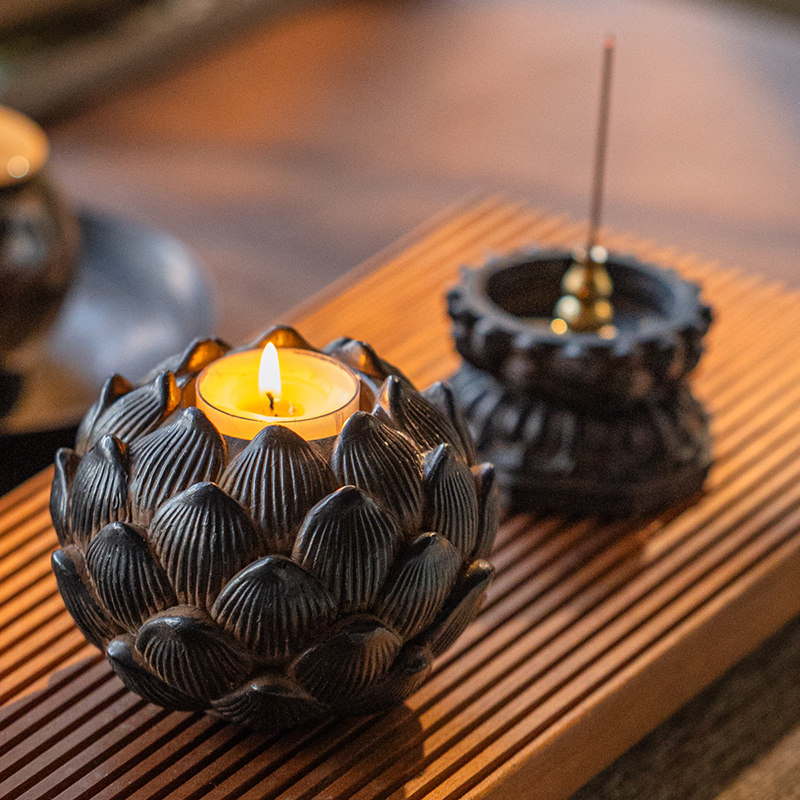 复古莲花烛台摆件中式古风禅意国风茶道茶桌檀香塔香底座托盘香插,淘宝优惠券,粉丝福利购,淘宝优惠卷