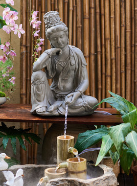 掬涵水月观音菩萨佛像禅意流水摆件循环水庭院景观别墅鱼缸装饰
