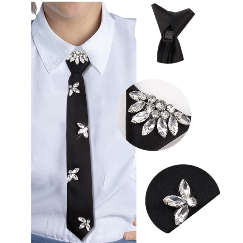 Papr原创设计感白色水钻领带百搭衬衫细款绳子抽拉免打结领带男女,淘宝优惠券,粉丝福利购,淘宝优惠卷