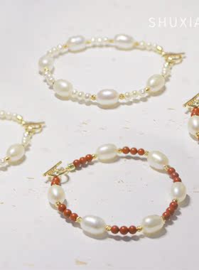 SHUXIAO原创设计珍珠手链ins女生礼物OT扣【白霜】系列生日礼物