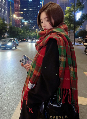 韩版格子学院风围巾女
