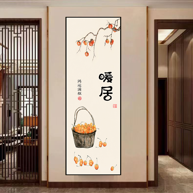 竖版窄长条玄关装饰画现代轻奢楼梯过道画客厅细柱壁画3d自粘画