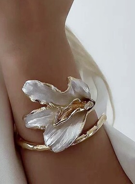 轻奢白色珐琅鸢尾花开口手镯