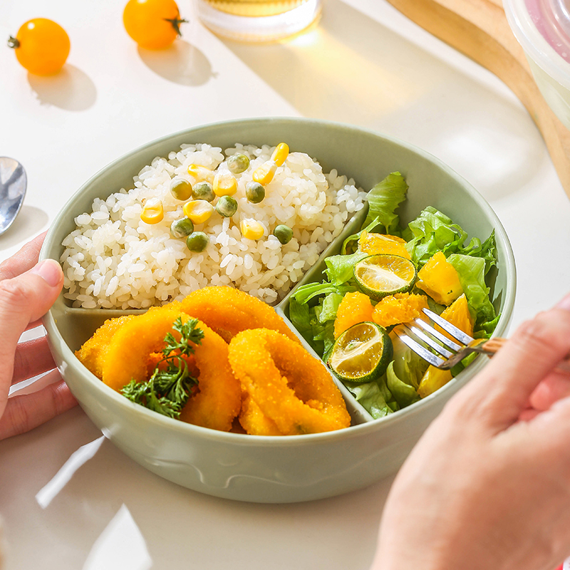 日式陶瓷一人食减脂三分格餐碗饭盒保鲜盒家用可爱学生上班便当盒