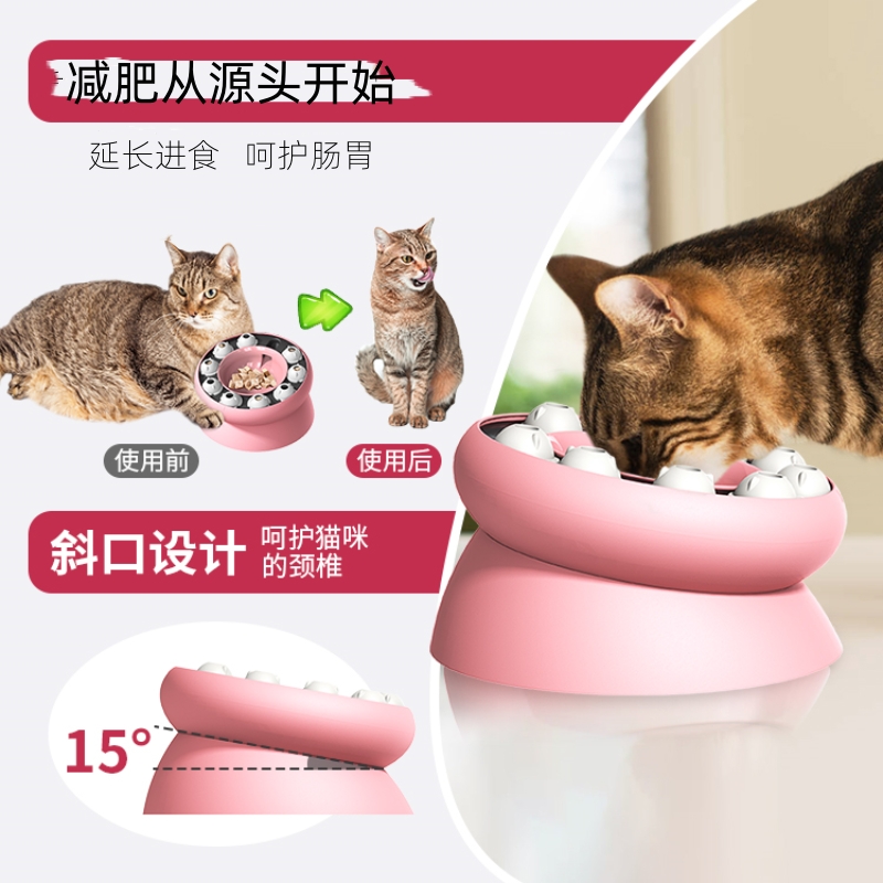 猫咪玩具漏食益智慢食碗自嗨解闷宠物觅食零食狗狗丰容玩具漏食球-图1