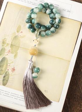 原创飘花菩提精雕老型珠11*12mm吉祥醒狮渐变流苏文艺持文玩提珠