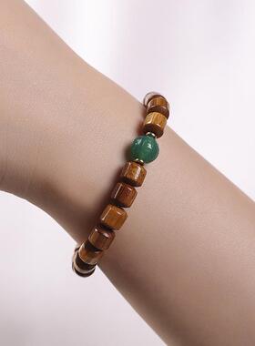 森系复古风 贡木沉香桶型珠单圈手串混搭红绿玛瑙回纹珠情侣款手
