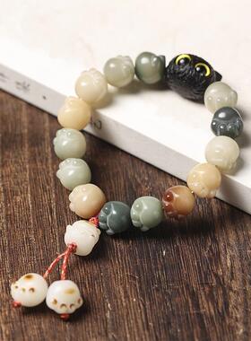 可爱萌猫爪原创风化菩提炭烧猫爪绿阴皮菩提根黑檀猫咪女文玩手持