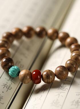 文艺素雅手腕盘玩奶香木手串12mm佛珠单圈菱镁矿莲花珠好运款手串