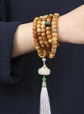 原创风化菩提敦煌色老型菩提珠约108颗多圈国潮国风流苏文玩手串