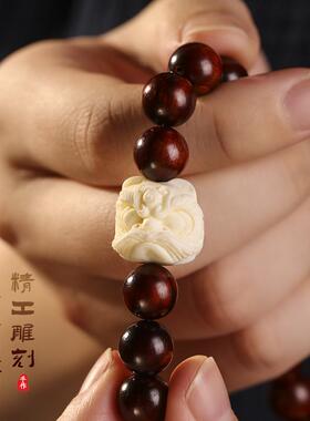 吉祥醒狮象牙果10mm念珠檀木森系文艺古风双圈手串文玩手持男女款