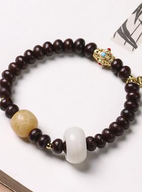 匠心手作国潮复古编织绳结手串紫金钵盂高密高油菩提原籽女款手链