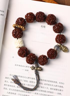 机刷包浆五瓣大金刚菩提手串原籽爆肉文玩佛珠手串男女单圈佛珠