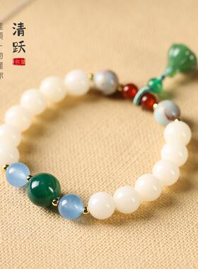 国潮原创白玉菩提子搭配玉莲蓬事事顺意好运单圈女仙气文玩手链