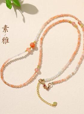 冰飘南红玛瑙搭配淡水珍珠青金石项链金太阳切面珠渐变长款项链批