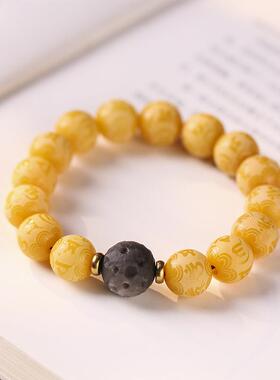 原创菩提根采取植物染色菩提根念珠六字真言手串文玩念珠单圈手链